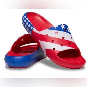 🔥SALE 🔥UNISEX CROCS CLASSIC AMERICAN FLAG SLIDE 2.0 SIZE Women 8 Mens Size 6